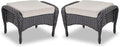 Belord Outdoor Ottomans for Patio Foot Rest - 25 Inch PE Wicker Foot Stool Set of 2 with Removable Cushions for Patio Furniture Sets,All Weather Rattan Ottoman for Balcony Deck Backyard Black