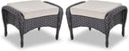 Belord Outdoor Ottomans for Patio Foot Rest - 25 Inch PE Wicker Foot Stool Set of 2 with Removable Cushions for Patio Furniture Sets,All Weather Rattan Ottoman for Balcony Deck Backyard Black