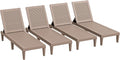 Greesum Outdoor Chaise Lounge Chairs Set of 4 with 5-Position Adjustable Backrest, Waterproof PP Sun Chaise Loungers for Garden Pool Beach Patio Deck Sunbathing, Light Coffee