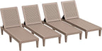 Greesum Outdoor Chaise Lounge Chairs Set of 4 with 5-Position Adjustable Backrest, Waterproof PP Sun Chaise Loungers for Garden Pool Beach Patio Deck Sunbathing, Light Coffee