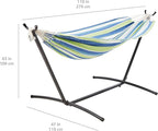 Amazon Basics Double Hammock with 9-Foot Space Saving Steel Stand and Carrying Case, 2 Person, 450 lb Capacity, Cotton Polyester, Oasis Stripe, 110" x 47" x 43"