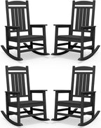SERWALL HDPE Outdoor Rocking Chair Set of 4, Patio Rocking Chairs, All-Weather Porch Rockers for Adults, Black