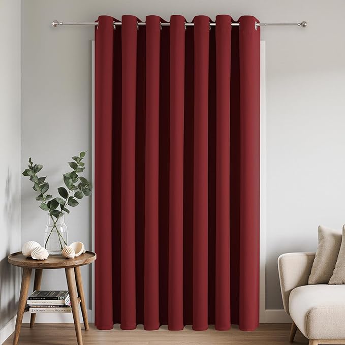 Blackout Patio Sliding Door Curtains – Burgundy Red, 100Wx90L