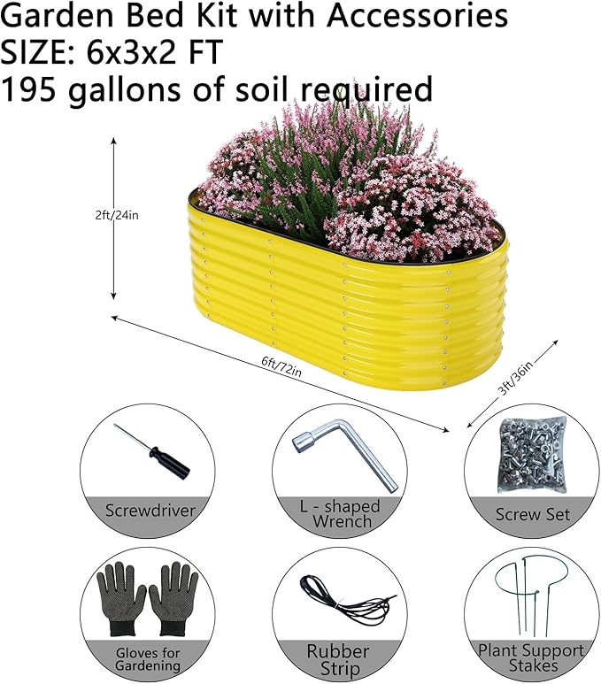 Galvanized Metal Planter Raised Garden Bed Kit for Gardening Outdoor，6x3x2ft Planter Grow Garden Box Raised Flower Bed，Long Vegetable Clearance Herb Raised Garden Beds For Container Gardening