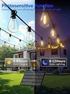 luckystyle 50FT Solar String Lights Outdoor Waterproof 2200K with Remote & USB Charging, 18+1 LED Shatterproof Bulbs, Dimmable & Timable, 3 Light Modes, Long Last for Garden,Patio, Backyard, Camping