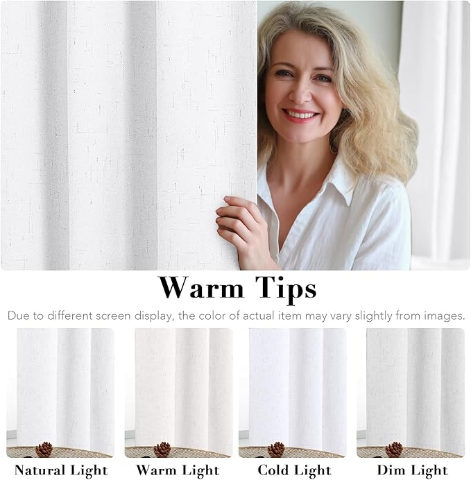 H.VERSAILTEX 100% Blackout Curtains for Bedroom Thermal Insulated Linen Textured Curtains Heat and Full Light Blocking Drapes Living Room Curtains 2 Panel Sets, 42x84 - Inch, Pure White