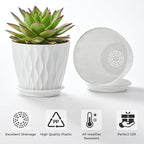 FaithLand 6-Pack 6-Inch Plastic Plant Pots with Saucers | Thickened PP Material, Modern Wave Texture, Enhanced Drainage for Indoor/Outdoor Garden Plants | White Value Set