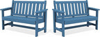 SERWALL HDPE Outdoor Benches Weatherproof, 2-Person Garden Bench with 660 lbs Weight Capacity, Patio Benches for Outdoors, Garden, Porch, Park, Navy, 2 Pack