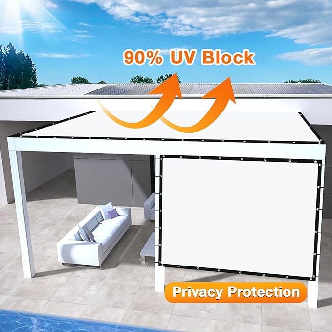 Artpuch Outdoor Pergola Shade Cover 7' X 24' Sun Shade Cloth with Grommets, 90% UV Protection Canopy Patio Privacy Screen (Customized Available) GN107, White