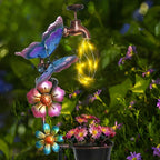 Afirst Solar Outdoor Lights Decorative - Solar Decorative Butterfly Lights Faucet Shaped Twinkling Light Garden Stake Decorations for Pathway Lawn Patio Courtyard Backyard