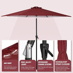 Tempera Patio Market Outdoor Table Umbrella with Auto Tilt and Crank, Large Sun Umbrella with Sturdy Pole & Fade Resistant Canopy, Easy to Set
