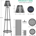 2 Pack 45.5'' Outdoor Floor Lamps with 2 Tier Plant Stand, Solar Powered Metal Waterproof Lights for Patio Deck Yard Garden Porch Decor