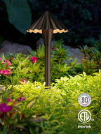 LEONLITE 3CCT Low Voltage Pathway Lights, LED Landscape Path Lights, 3000K/4000K/5000K, Ruffles Head, 12-24V AC/DC, IP65 Outdoor Walkway Light, Oil Rubbed Bronze Aluminum, Pack of 6