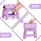 Delxo 9 inch Folding Step Stool, Non-Slip Foldable Small Stools Up to 300 LBS, Kids Step Stool with Handle Lightweight for Kitchen, Bathroom, Bedroom, Garden, Light Purple, 1PC