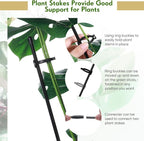meekoo 30 Pcs Adjustable Garden Plant Support Stakes Single Stem Plant Cage Support Rings with Clips and Connect Pipe for Orchid Rose Tomato, 12 Inch (Black)