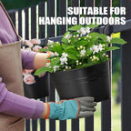 5 Pcs Iron Hanging Flower Pots 11 Inch Hanging Planters for Outdoor Plants Metal Hanging Bucket Pots Iron Railing Fence Planter with Drainage Holes and Hooks for Porch Railing Balcony Fence(Black)