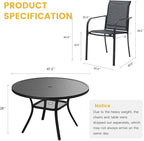VICLLAX Patio Dining Set for 6, 7 Pieces Outdoor Furniture Set- 47" Round Patio Table and Stackable Chairs, Black Tabletop and Grey Fabric