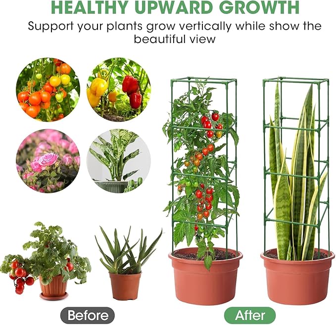 MQUPIN Tomato Cages,3 Packs Square Tomato Cage for Garden Plant Support,41 * 15 * 15in Heavy Duty Steel Plant Tower Stakes Trellis for Climbing Vegetables Flowers Fruits