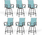 PHI VILLA Outdoor Bar Stools Set of 6, Swivel Patio Bar Stools & Chairs, High Top Bar Seating for Outside, Balcony，Porch and Backyard, Teal