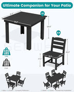 SERWALL Outdoor Dining Set for 4, HDPE Square Table and Chairs Set All Weather Patio Dining Set with 4 Armless Chairs for Patio, Black