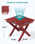 Side Table, Red Folding HDPE Outdoor Table, No Assembly Needed