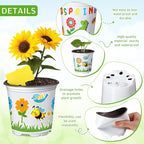Capoda 48 Sets Garden Flower Pots Crafts Kit DIY Spring Plastic Seedling Nursery Pots with Stickers Plant Labels Growth Charts Planting Growing Tools Classroom Activities Project Gifts (Round)