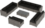 Aoxun Patio Furniture Sets, 14-Piece Outdoor Patio Furniture with 44'' Propane Gas Firepit Table, Wicker Outdoor Conversation Set Sectional Sofa for Backyard, Poolside, Garden
