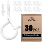 ADIIL 30 PCS Q Hanger Hooks with Safety Buckle, Windproof Screw Hooks for Hanging Outdoor String Lights, Plants, Christmas Patio Lights, 2.2 Inches, White