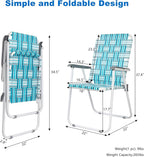 VINGLI Patio Lawn Webbed Folding Chairs Set of 4, Outdoor Beach Chair Portable Dining Chair for Outdoor Yard, Garden (White & Blue, Classic)