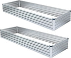 2 Pack 6x1.5x1FT Galvanized Raised Garden Bed Kit, Outdoor Metal Planter Box for Vegetables, Bottomless Rectangular Gardening Bed with Support Rods, Tool-Free Assembly, Silver