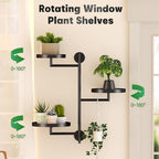 Window Rotating Plant Stand Shelf Indoor Black Metal Floating Shelves 3-Tier Wall Mount Plant Holders for Living Room Wall Planter Modern Home Decor for Gardening