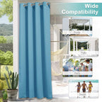 NICETOWN Outdoor Curtain for Patio Waterproof, Silver Stainless Steel Grommet Blackout Sunlight Blocking Outside Inside Living Divider for Balcony/Pool, 1 Panel, W52 x L84, Teal Blue