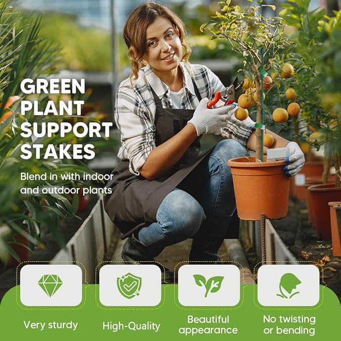 Garden Stakes: 10 Stackable Green Plastic Plant Support Poles