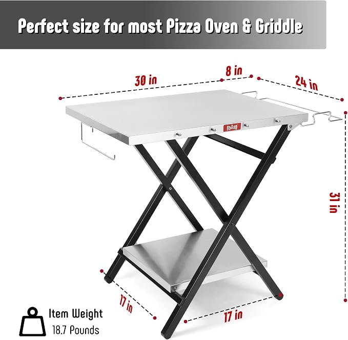 Foldable Outdoor Grill Table with Trash Bag Holder, 30 x 24 Inch