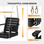 VINGLI Heavy Duty 880 LBS HDPE Porch Swing Outdoor with Rotatable Cup Holder, with Adjustable Chains, 1 Person Hanging Porch Swing Chair for Porch, Yard, Tree, Garden - Black
