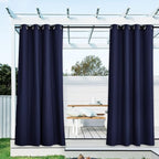NICETOWN Outdoor Curtains for Patio Waterproof Extra Long W55 x L108 Inch, Thermal Insulated Stainless Steel Grommet Privacy Vertical Drapes for Porch/Yard, Set of 2, Navy Blue