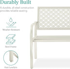 Best Choice Products Outdoor Bench 2-Person Metal Steel Benches Furniture for Garden, Patio, Porch, Entryway w/Geometric Backrest, 790lb Capacity - Ivory
