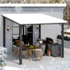 AECOJOY 10' x 10' Hardtop Gazebo Outdoor Pergola, Heavy Duty Lean to Metal Pergolas and Gazebos Clearance, Wall-Mounted Grill Gazebo Galvanized Steel Patio Roof Awnings for Patio, Decks