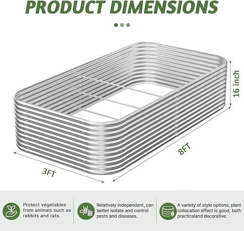 2 Pack Tall 8x3FT Corrugated Galvanized Steel Raised Garden Bed Outdoor, Metal Above Ground Garden Bed for Vegetables and Flowers, Raised Beds for Gardening