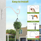 BOLITE Plant Hangers Outdoor Indoor, 12 Inch Wall Plant Hooks, Metal Bird Feeder Hanger for Hummingbird Feeders, Planters, Lanterns, Wind Chimes, Home Decor, 2 Pack, White, Gifts for Women Men