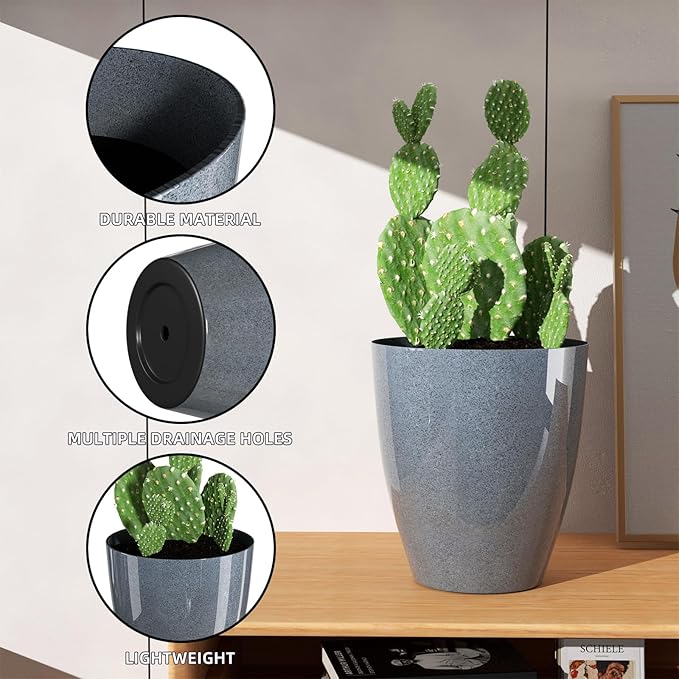 QCQHDU 10 inch Tall Planters for Indoor & Outdoor Plants, 2 Pack Sturdy Plant-Flower-Tree Pots for Front Porch Patio Deck Living Room Decor