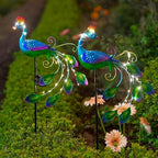DREAMSOUL 2 Pack Metal Peacock Solar Lights Outdoor Waterproof LED Solar Lights, Decorative Garden Stakes for Yard Pathway Peacock Decor