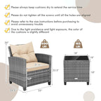 Tangkula 3 Pieces Wicker Patio Furniture Set, Outdoor Rattan Conversation Cushioned Chair Set with Tempered Glass Side Table, for Porch, Balcony and Garden