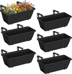 CADUKE 6 PCS Railing Planter Boxes, Black Planter Boxes with Adjustable Bracket, 17 Inch Deck Rail Planters for Outdoor Plants, Flower Pots for Balcony Garden Decor