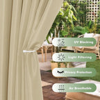 HolidayIdeas Extra Wide Outdoor Curtains for Patio Waterproof, 6 Panels - 110x84 Inches - Weatherproof Privacy Outsides Curtains for Backyard Porch Gazebo, Sunlight & UV Blocking (Cream, Grommet Top)