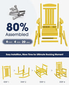 KINGYES Outdoor Rocking Chair Set of 2, High Density Polyethylene Patio Rocking Chairs with 330lbs Support for Adults, Yellow