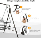 VINGLI Upgraded Metal Patio Porch Swing, 660 LBS Weight Capacity Steel Porch Swing Chair for Outdoors, Heavy Duty Swing Chair Bench for Gardens & Yards (Pattern 6)