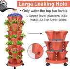 DUNCHATY Stackable Planters 7 Tier Vertical Garden Planting Tower Planters Strawberry, Herb, Flower, and Vegetable Planter Indoor Outdoor Gardening Pots with Removable Wheels and Tools, 2 Set