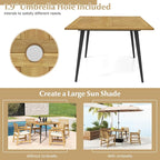 Tangkula 42.5" Acacia Wood Outdoor Dining Table for 4, Patio Table with 1.9" Umbrella Hole, Metal Legs & Adjustable Foot Pads, 4-Person Outside Table for Garden, Poolside & Backyard