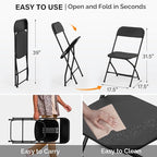 VINGLI 4 Pack Black Plastic Folding Chair, Indoor Outdoor Portable Stackable Commercial Seat with Steel Frame 350lb. Capacity for Events Office Wedding Party Picnic Kitchen Dining